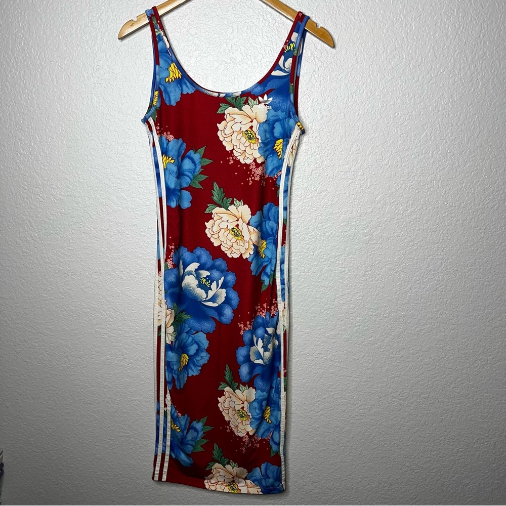 Adidas Originals x FARM Rio Chita Tank Dress Bodycon‎ S Stripes Floral Red Small - Picture 3 of 16
